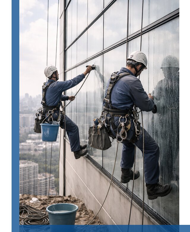 Профессиональная мойка фасадных окон альпинистами в Норильске