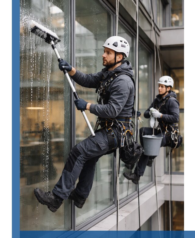 Профессиональная мойка витражей промышленными альпинистами в Норильске