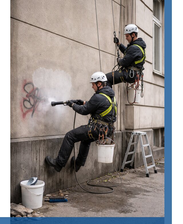 Удаление граффити с фасада в Норильске от 4673 р. | ВЫСОТНИК-Нрл