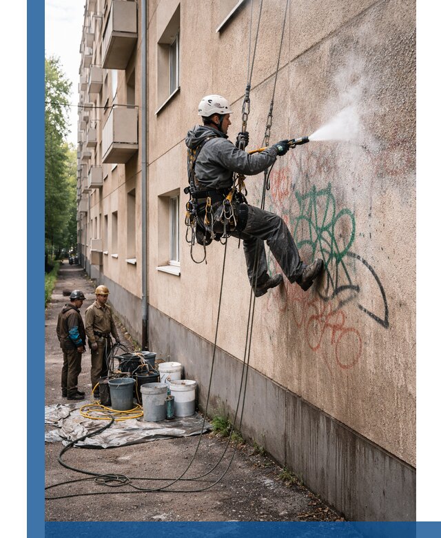 Удаление граффити с фасада в Норильске без следов и повреждений