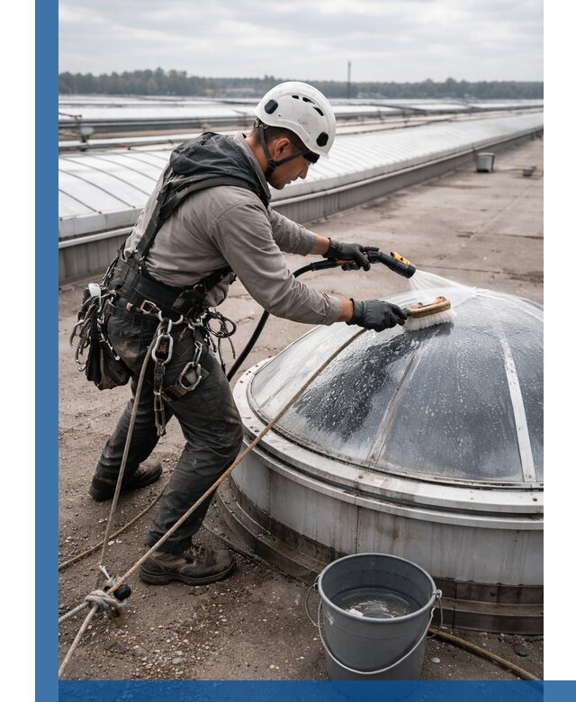 Мойка зенитных фонарей на кровле для промышленных объектов в Норильске