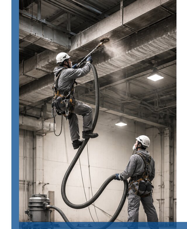 Обеспыливание потолочных конструкций в Норильске промышленным альпинизмом