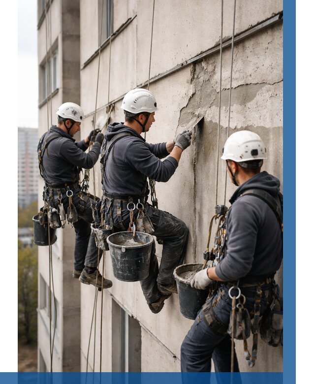 Ремонт бетонных элементов фасада в Норильске от 2596 р. | ВЫСОТНИК-Нрл