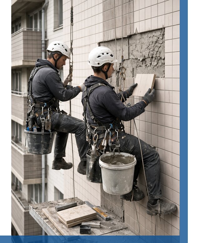 Ремонт облицовки фасада плиткой в Норильске от 1869 р. | ВЫСОТНИК-Нрл