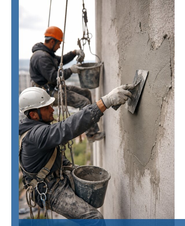 Штукатурка фасада на высоте в Норильске профессиональные работы