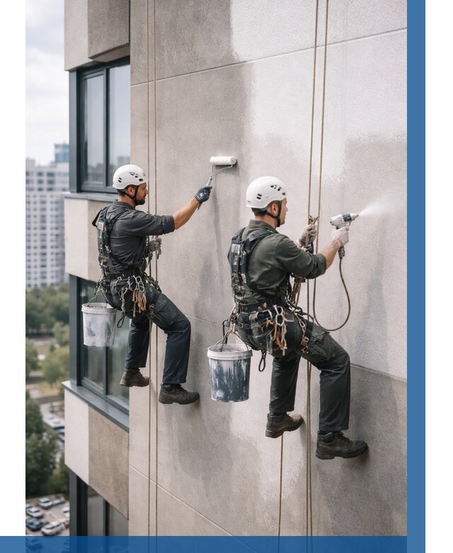 Покраска фасада альпинистами в Норильске от 312 р. | ВЫСОТНИК-Нрл