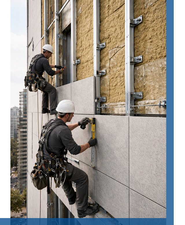 Монтаж вентилируемого фасада в Норильске от 3635 р. | ВЫСОТНИК-Нрл