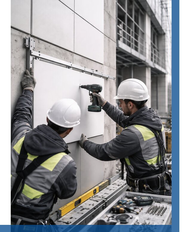 Монтаж композитных панелей фасада в Норильске от 2596 р. | ВЫСОТНИК-Нрл