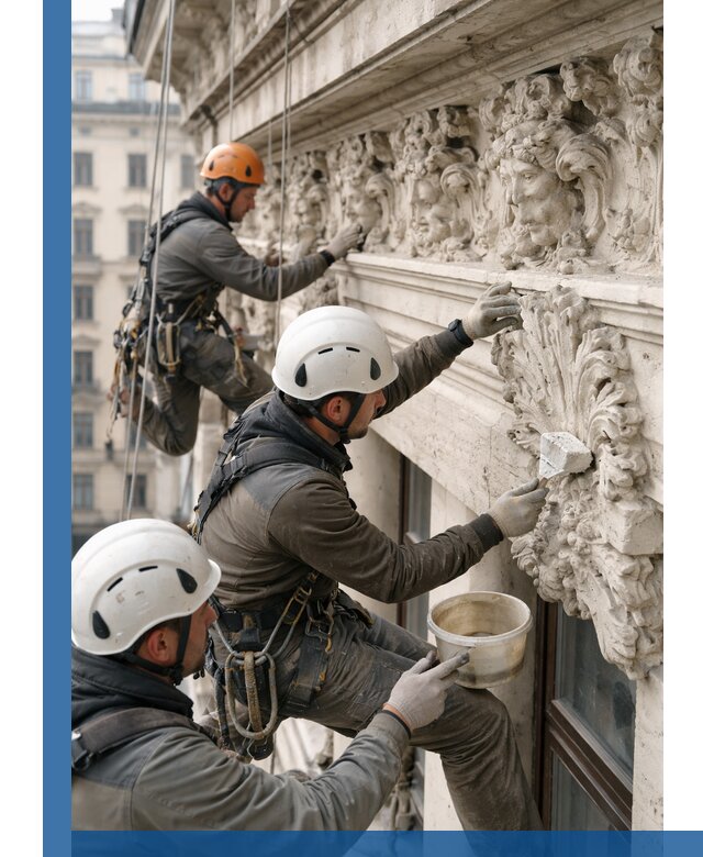 Реставрация фасадной лепнины с высотными работами в Норильске