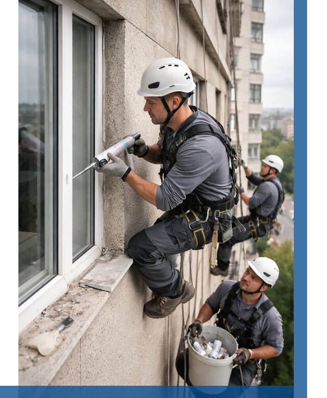 Герметизация оконных швов снаружи в Норильске от 1558 р. | ВЫСОТНИК-Нрл