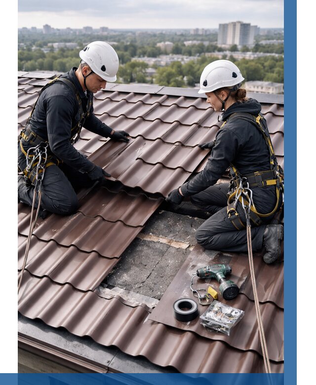 Ремонт металлочерепицы на крыше в Норильске от 935 р. | ВЫСОТНИК-Нрл