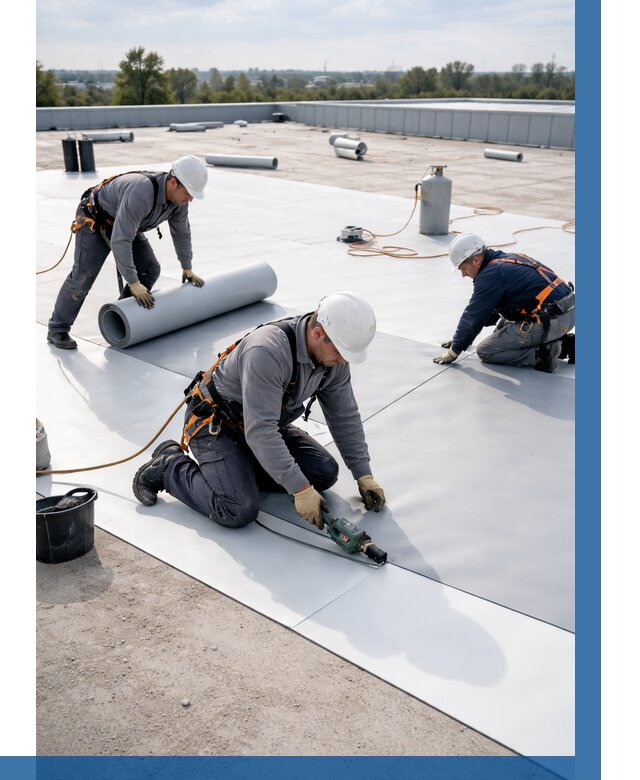 Монтаж мембранной кровли под ключ в Норильске от 1246 р. | ВЫСОТНИК-Нрл