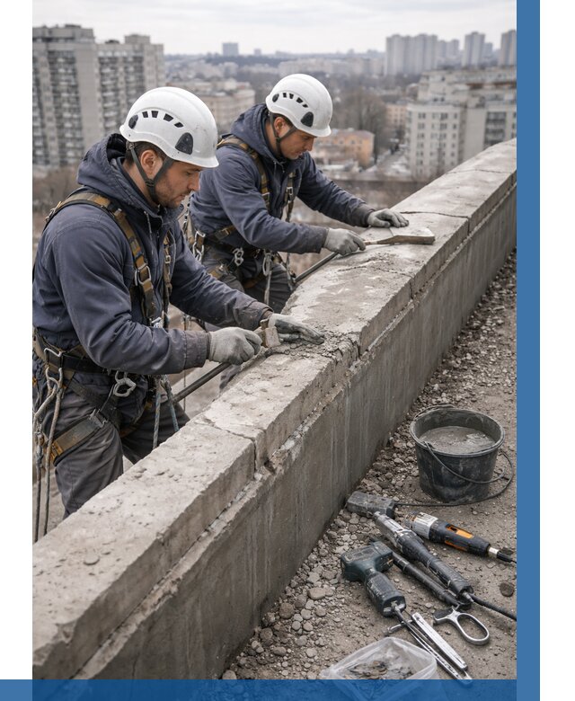 Ремонт парапета на кровле в Норильске от 1558 р. | ВЫСОТНИК-Нрл