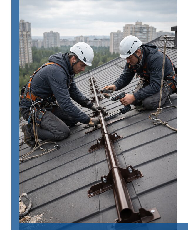 Монтаж снегозадержателей на кровле зданий в Норильске под ключ