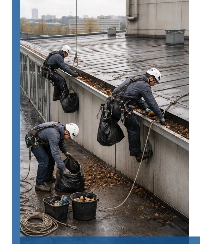 Очистка кровли по периметру в Норильске силами промышленных альпинистов