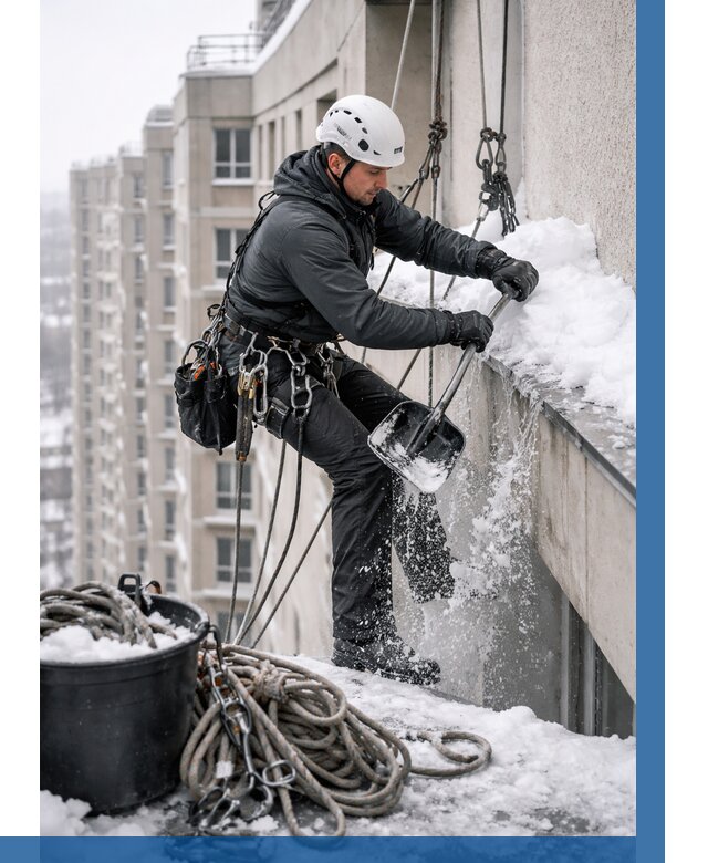 Очистка карнизов от снега в Норильске от 312 р. | ВЫСОТНИК-Нрл