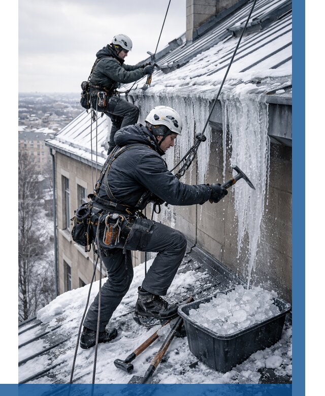 Удаление наледи с кровли в Норильске от 5712 р. | ВЫСОТНИК-Нрл