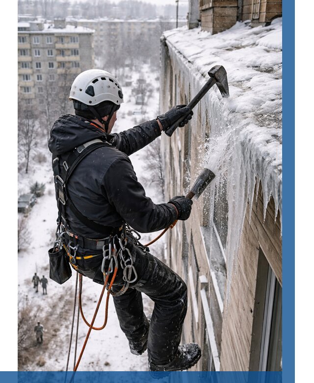 Сбивание сосулек с крыши в Норильске по цене от 4673 р. | ВЫСОТНИК-Нрл