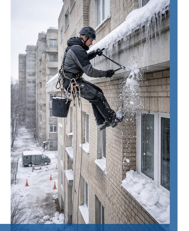 Удаление наледи с карнизов в Норильске от 363 р. | ВЫСОТНИК-Нрл