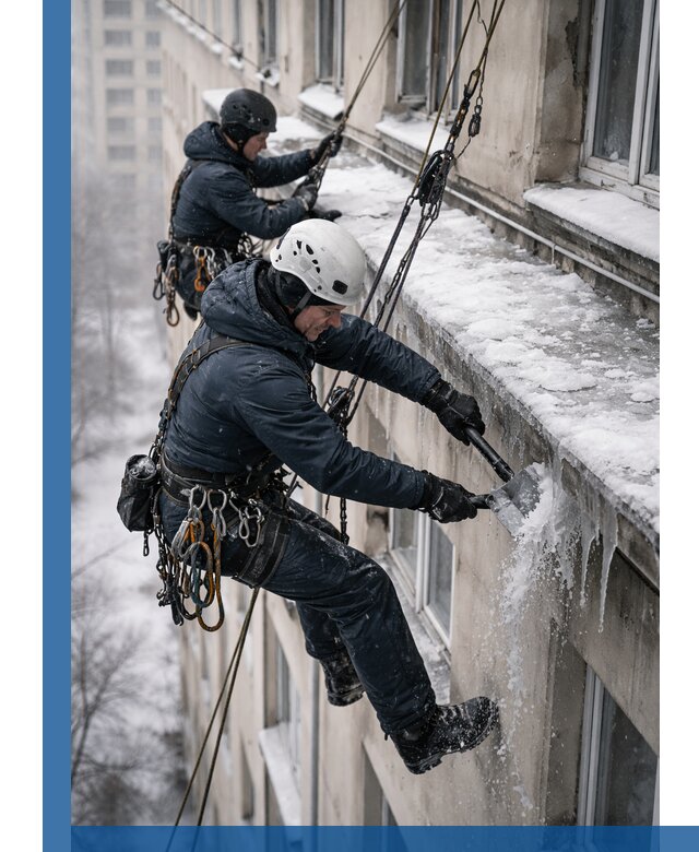 Удаление наледи и сосулек с карнизов в Норильске профессионально