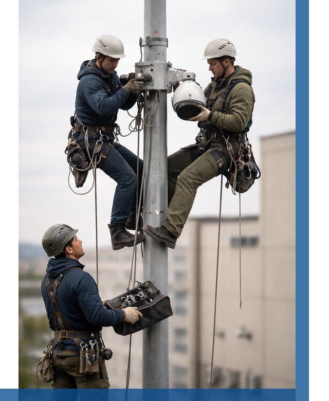 Установка видеокамер на мачте в Норильске от 8827 р. | ВЫСОТНИК-Нрл