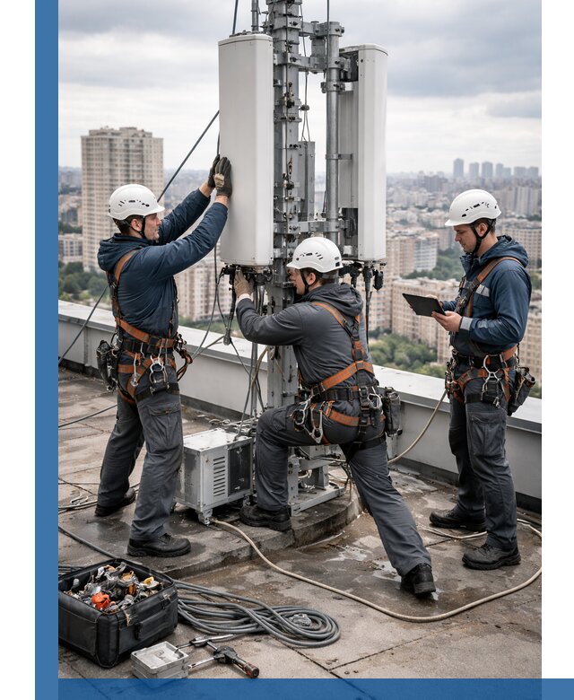 Монтаж антенн связи на крыше в Норильске с вводом в эксплуатацию