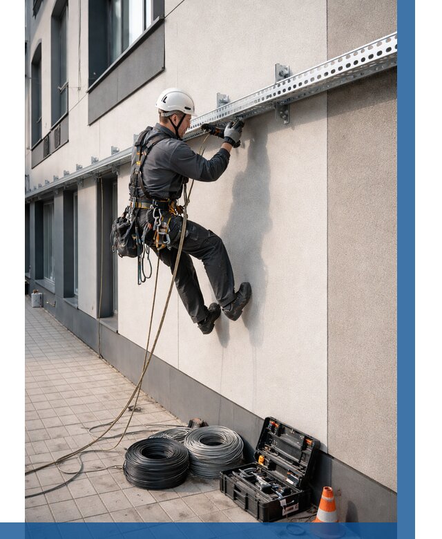 Монтаж кабельных лотков на фасаде в Норильске от 1246 р. | ВЫСОТНИК-Нрл