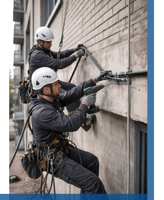 Крепление кабеля на фасаде в Норильске от 363 р. | ВЫСОТНИК-Нрл