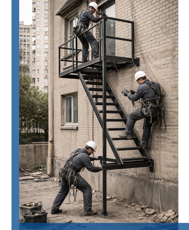 Монтаж пожарной лестницы в Норильске, установка и крепление