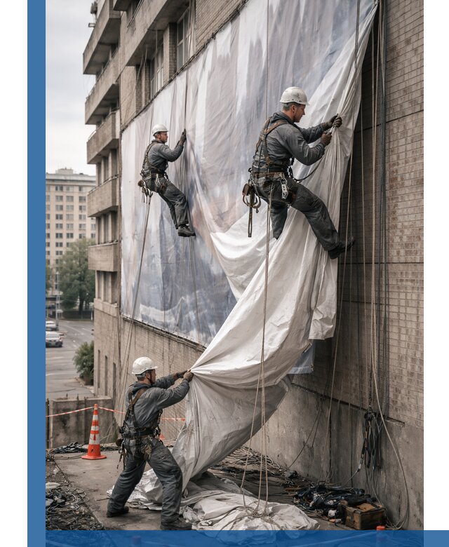 Демонтаж баннеров с фасада в Норильске оперативно и безопасно