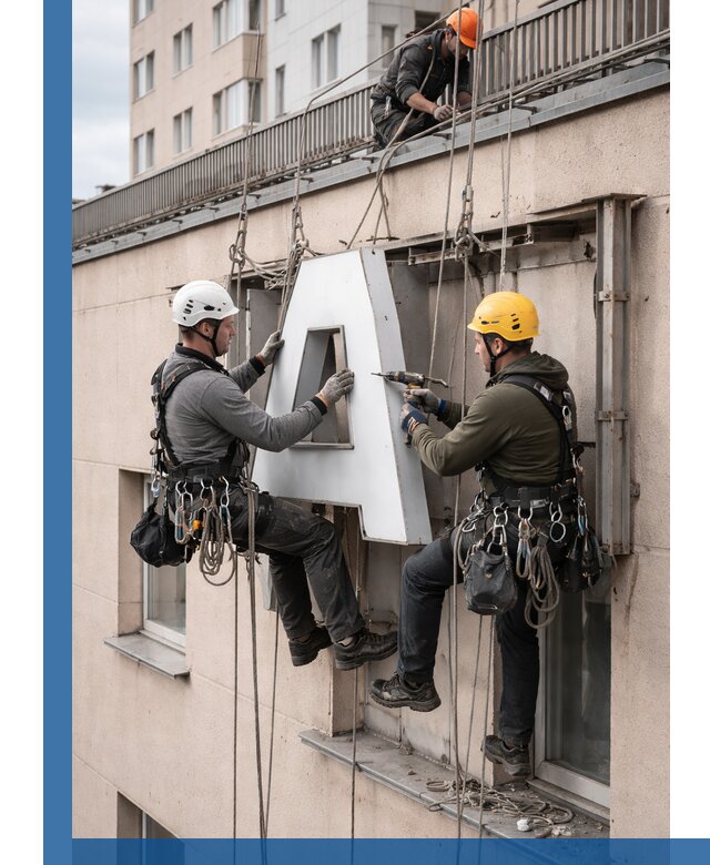 Ремонт и восстановление наружных вывесок на высоте в Норильске