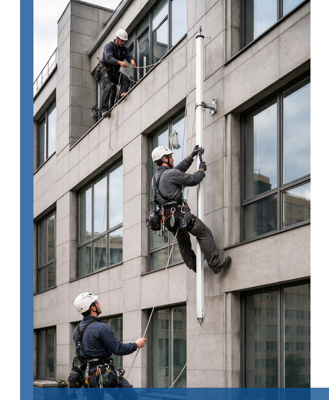 Монтаж флагштока на фасаде здания с креплением и герметикой в Норильске