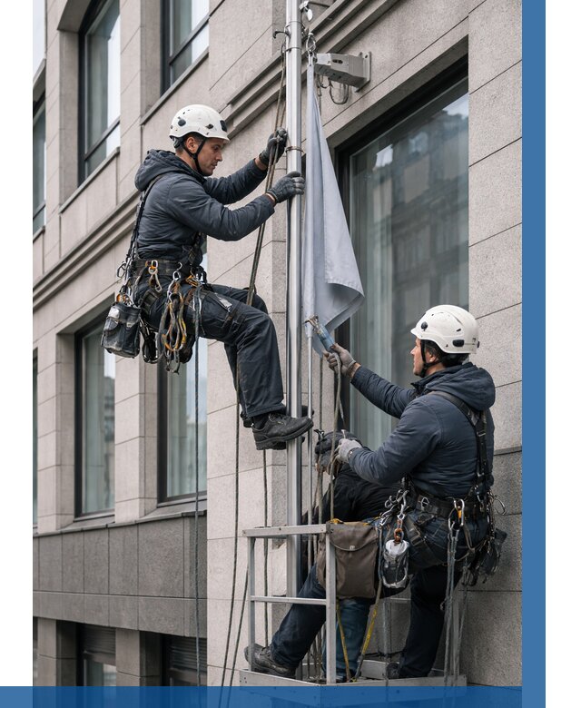 Установка флагов на фасаде в Норильске от 4673 р. | ВЫСОТНИК-Нрл