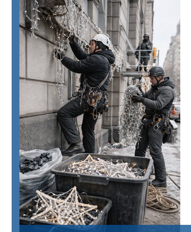 Демонтаж новогоднего оформления и гирлянд в Норильске