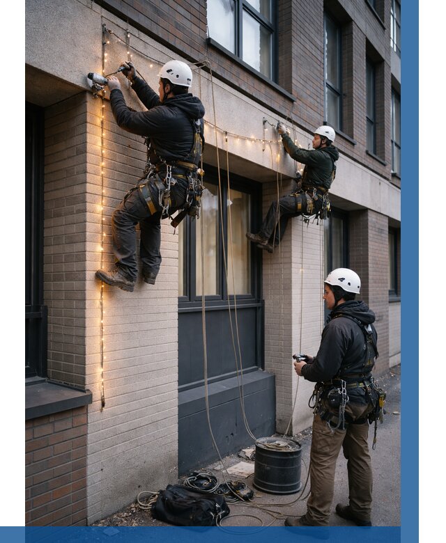 Монтаж гирлянд на фасаде в Норильске от 3635 р. | ВЫСОТНИК-Нрл