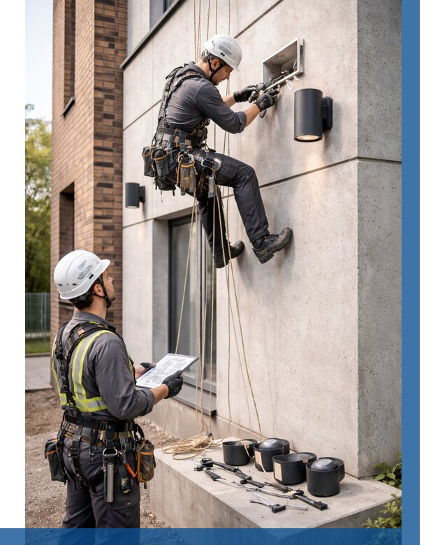 Монтаж фасадного освещения в Норильске от 2596 р. | ВЫСОТНИК-Нрл