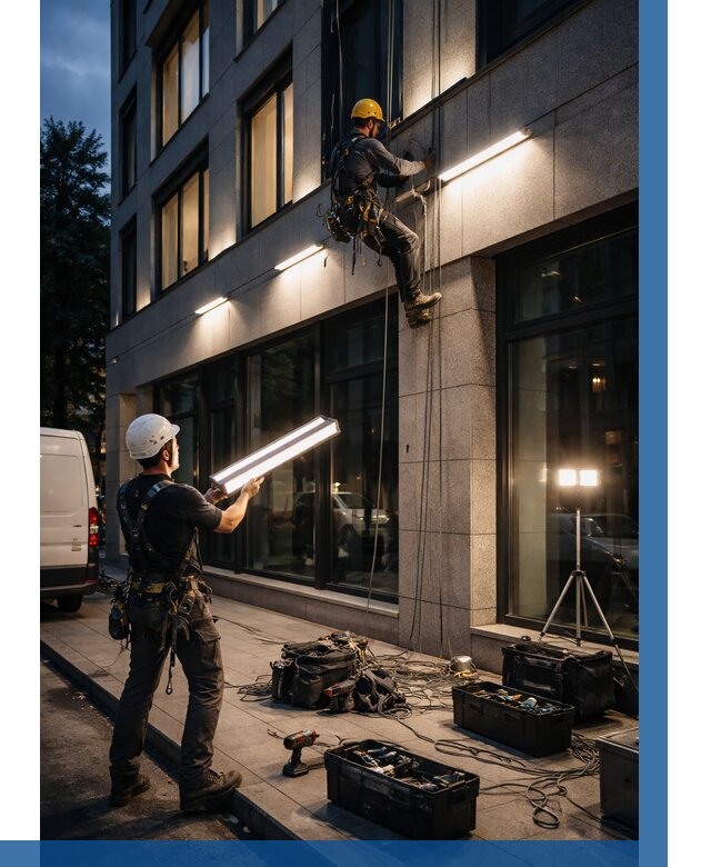 Монтаж архитектурной подсветки здания в Норильске от 2596 р.|ВЫСОТНИК-Нрл