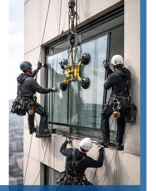 Монтаж стеклопакетов на высоте в Норильске от 3323 р. | ВЫСОТНИК-Нрл