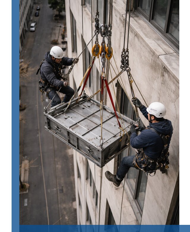 Спуск и подъем грузов по фасаду в Норильске для зданий